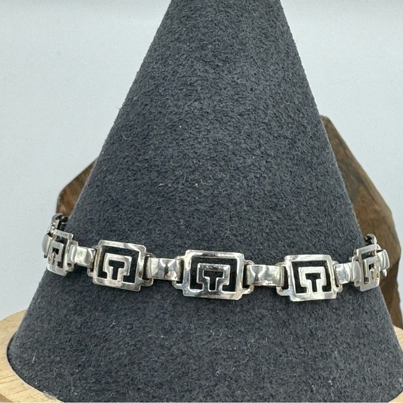 Sterling silver link bracelet geometric design 7.25” - Picture 9 of 9